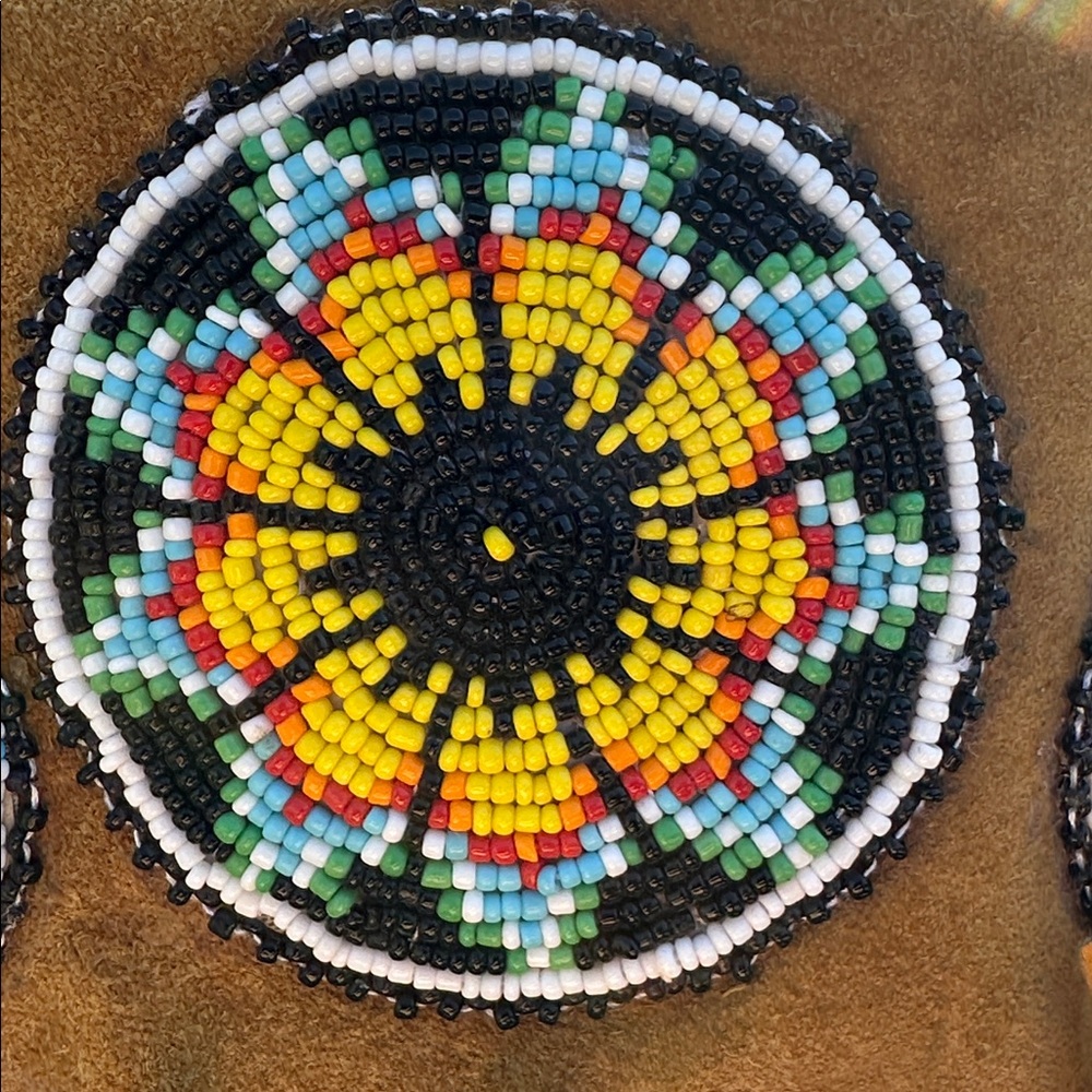 Navajo Hide Hand Beaded Fringed Tan Shoulder Bag Antique. FLASH SALE - Picture 3 of 8